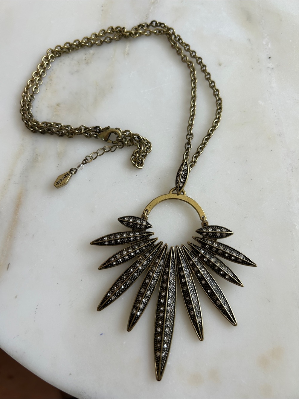 Kensie Gold-Tone Sunburst Pendant Necklace with Black Accents
